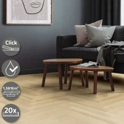 PVC Vinylboden Bodenbelag Set à 20 Dielen 4,2mm für 1,56m² mit Klick-System Fischgräte Eiche natur ML-Design-ECD Germany