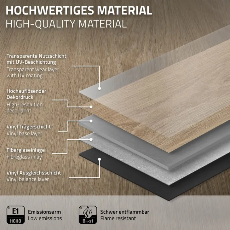 PVC Vinylboden Bodenbelag Set 7 Dielen 4,2mm für 1,54m² mit Klick-System Eiche Golden Hour ML-Design-ECD Germany New