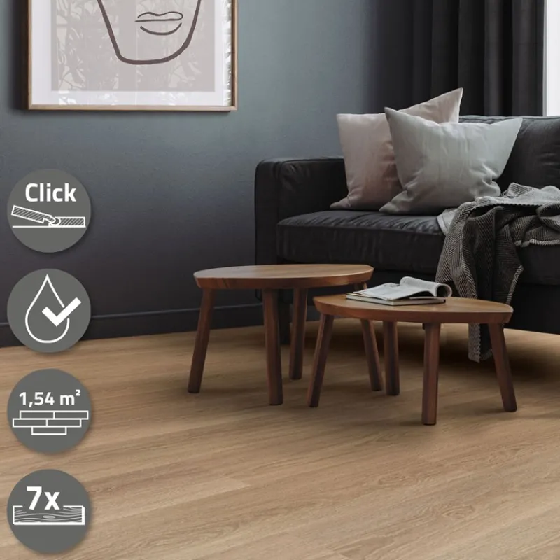 PVC Vinylboden Bodenbelag Set 7 Dielen 4,2mm für 1,54m² mit Klick-System Eiche Golden Hour ML-Design-ECD Germany New