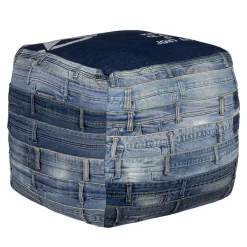 Quadratischer Sitzhocker Blau 45x45x45 cm aus Jeans mit Baumwolle Füllung WOMO-Design-ECD Germany Outlet