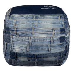 Quadratischer Sitzhocker Blau 45x45x45 cm aus Jeans mit Baumwolle Füllung WOMO-Design-ECD Germany Outlet