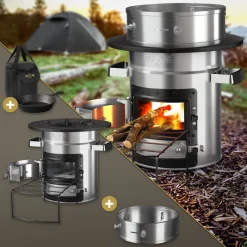 Raketenofen mit Grillpfanne und Power Ring inkl. Tragetasche Silber BBQ#BOSS-ECD Germany Online