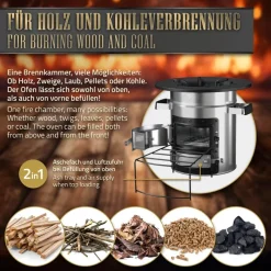 Raketenofen mit Grillpfanne und Power Ring inkl. Tragetasche Silber BBQ#BOSS-ECD Germany Online
