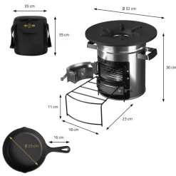 Raketenofen mit Grillpfanne und Power Ring inkl. Tragetasche Silber BBQ#BOSS-ECD Germany Online