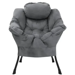 Relaxsessel Anthrazit mit Armlehnen und dickem Kopfkissen und Metallgestell Loungesessel bis 120 kg ML-Design-ECD Germany Discount