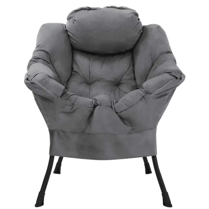 Relaxsessel Anthrazit mit Armlehnen und dickem Kopfkissen und Metallgestell Loungesessel bis 120 kg ML-Design-ECD Germany Discount