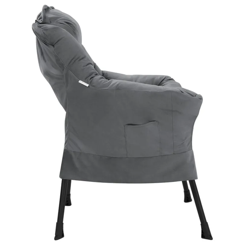 Relaxsessel Anthrazit mit Armlehnen und dickem Kopfkissen und Metallgestell Loungesessel bis 120 kg ML-Design-ECD Germany Discount