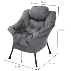 Relaxsessel Anthrazit mit Armlehnen und dickem Kopfkissen und Metallgestell Loungesessel bis 120 kg ML-Design-ECD Germany Discount