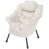 Relaxsessel Creme mit Armlehnen und dickem Kopfkissen und Metallgestell Loungesessel bis 120 kg ML-Design-ECD Germany Outlet