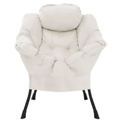 Relaxsessel Creme mit Armlehnen und dickem Kopfkissen und Metallgestell Loungesessel bis 120 kg ML-Design-ECD Germany Outlet