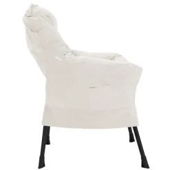 Relaxsessel Creme mit Armlehnen und dickem Kopfkissen und Metallgestell Loungesessel bis 120 kg ML-Design-ECD Germany Outlet