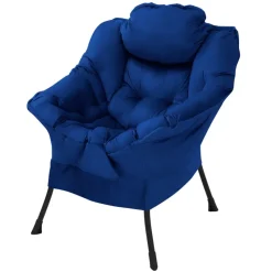 Relaxsessel Dunkelblau mit Armlehnen und dickem Kopfkissen und Metallgestell Loungesessel bis 120 kg ML-Design-ECD Germany Online