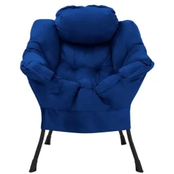 Relaxsessel Dunkelblau mit Armlehnen und dickem Kopfkissen und Metallgestell Loungesessel bis 120 kg ML-Design-ECD Germany Online