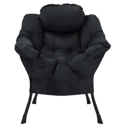 Relaxsessel Schwarz mit Armlehnen und dickem Kopfkissen und Metallgestell Loungesessel bis 120 kg ML-Design-ECD Germany Best