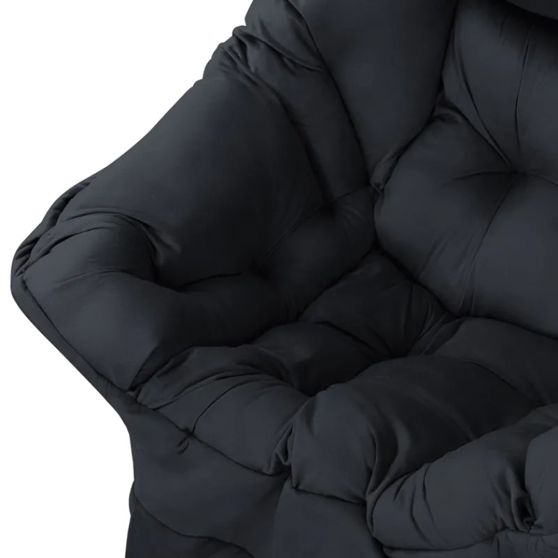 Relaxsessel Schwarz mit Armlehnen und dickem Kopfkissen und Metallgestell Loungesessel bis 120 kg ML-Design-ECD Germany Best