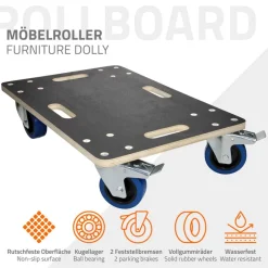 Rollbrett Möbelroller 40 x 60 cm aus Multiplex mit Feststellbremsen Tragkraft 800 kg-ECD Germany Hot