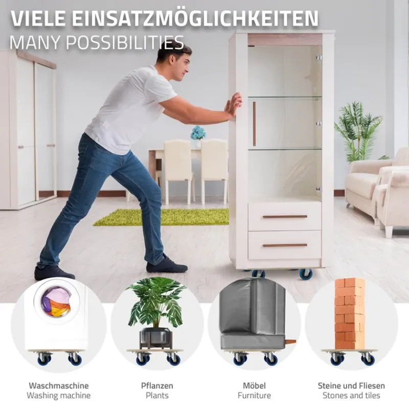 Rollbrett Möbelroller 60 x 80 cm aus Multiplex mit Feststellbremsen Tragkraft 800 kg-ECD Germany Online