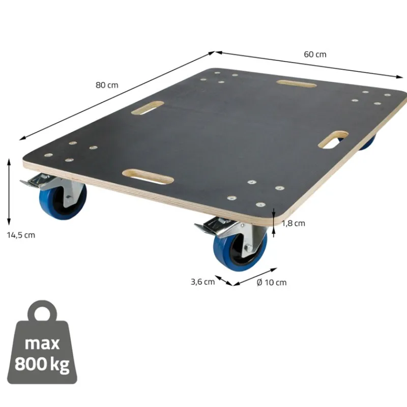 Rollbrett Möbelroller 60 x 80 cm aus Multiplex mit Feststellbremsen Tragkraft 800 kg-ECD Germany Online