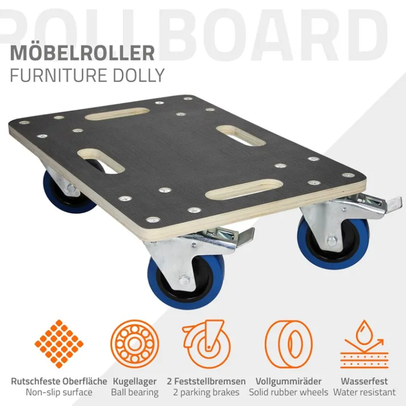 Rollbrett Möbelroller 35 x 50 cm aus Multiplex mit Feststellbremsen Traglast 800 kg-ECD Germany
