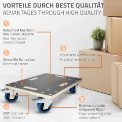 Rollbrett Möbelroller 35 x 50 cm aus Multiplex mit Feststellbremsen Traglast 800 kg-ECD Germany