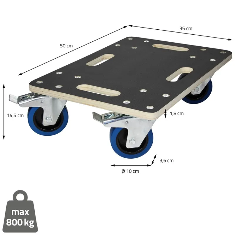 Rollbrett Möbelroller 35 x 50 cm aus Multiplex mit Feststellbremsen Traglast 800 kg-ECD Germany
