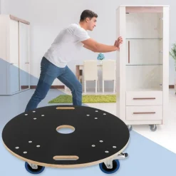 Rollbrett Möbelroller rund Ø 67 cm aus Multiplex mit Feststellbremsen Tragkraft 800 kg-ECD Germany Best