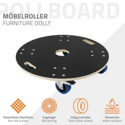 Rollbrett Möbelroller rund Ø 67 cm aus Multiplex mit Feststellbremsen Tragkraft 800 kg-ECD Germany Best