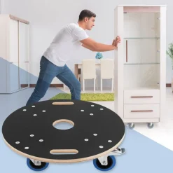 Rollbrett Möbelroller rund Ø 57 cm aus Multiplex mit Feststellbremsen Tragkraft 800 kg-ECD Germany Outlet