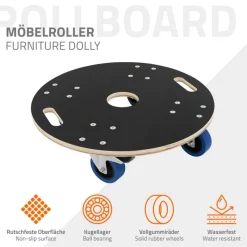 Rollbrett Möbelroller rund Ø 57 cm aus Multiplex mit Feststellbremsen Tragkraft 800 kg-ECD Germany Outlet