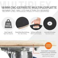 Rollbrett Möbelroller rund Ø 57 cm aus Multiplex mit Feststellbremsen Tragkraft 800 kg-ECD Germany Outlet