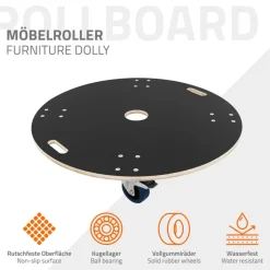 Rollbrett Möbelroller rund Ø 87 cm aus Multiplex mit Feststellbremsen Tragkraft 800 kg-ECD Germany Clearance
