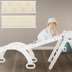 Rutsche für Kletterdreieck mit 7 Griffen zum Einhängen 94x32x7 cm Weiß aus Holz Joyz-ECD Germany Hot