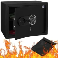 Safe Tresor 27L aus Stahl mit Elektronikschloss, Notschlüsseln und feuerfester Tasche-ECD Germany New