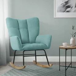 Schaukelstuhl mit Armlehnen in Frottee Salbei bis 120 kg Naturholz Schaukelsessel Relaxstuhl-ECD Germany Sale