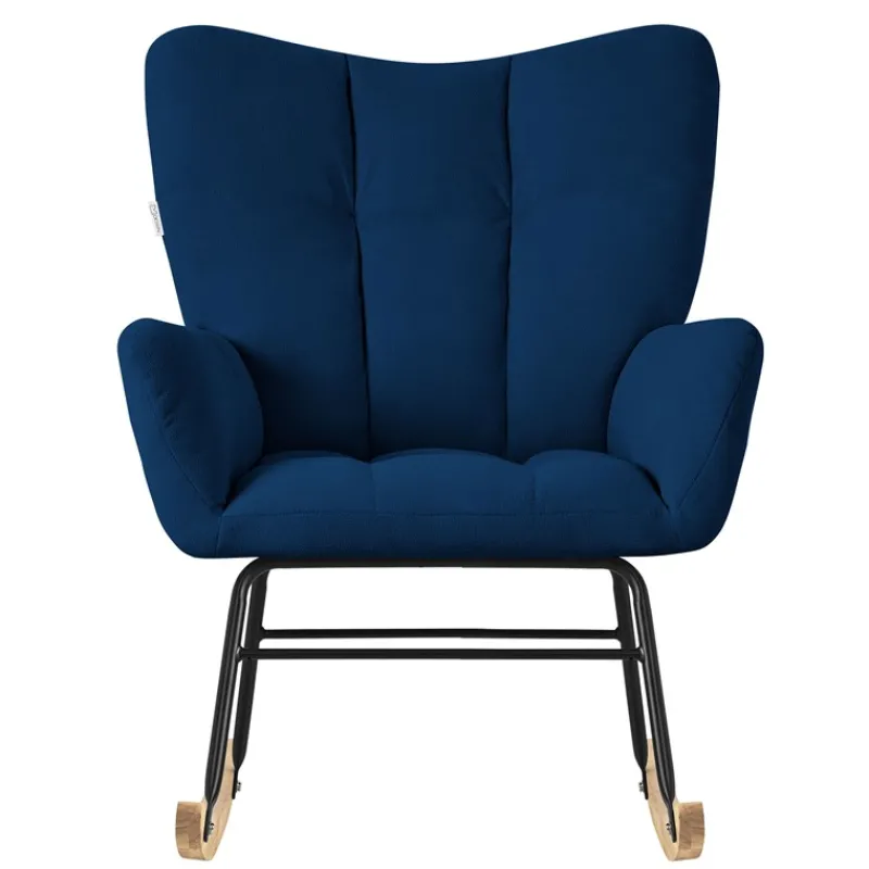 Schaukelstuhl mit Armlehnen in Frottee Dunkelblau bis 120 kg Naturholz Schaukelsessel Relaxstuhl-ECD Germany Hot