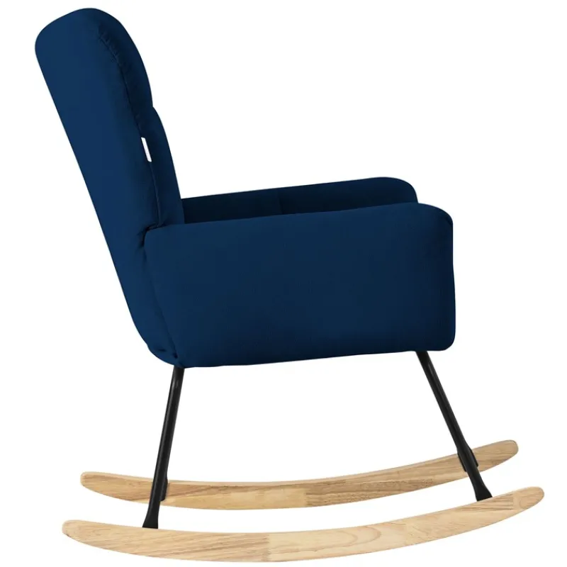 Schaukelstuhl mit Armlehnen in Frottee Dunkelblau bis 120 kg Naturholz Schaukelsessel Relaxstuhl-ECD Germany Hot