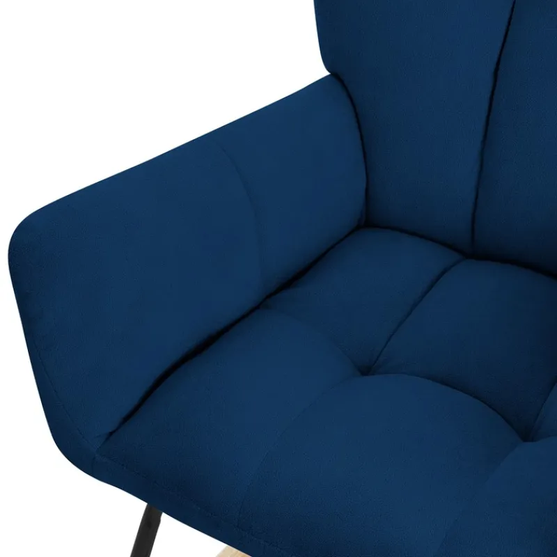 Schaukelstuhl mit Armlehnen in Frottee Dunkelblau bis 120 kg Naturholz Schaukelsessel Relaxstuhl-ECD Germany Hot