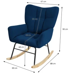 Schaukelstuhl mit Armlehnen in Frottee Dunkelblau bis 120 kg Naturholz Schaukelsessel Relaxstuhl-ECD Germany Hot