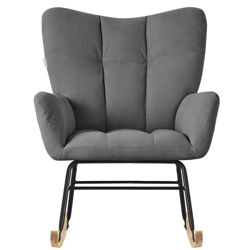 Schaukelstuhl mit Armlehnen in Frottee Dunkelgrau bis 120 kg Naturholz Schaukelsessel Relaxstuhl-ECD Germany