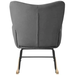 Schaukelstuhl mit Armlehnen in Frottee Dunkelgrau bis 120 kg Naturholz Schaukelsessel Relaxstuhl-ECD Germany