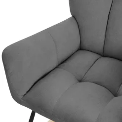 Schaukelstuhl mit Armlehnen in Frottee Dunkelgrau bis 120 kg Naturholz Schaukelsessel Relaxstuhl-ECD Germany