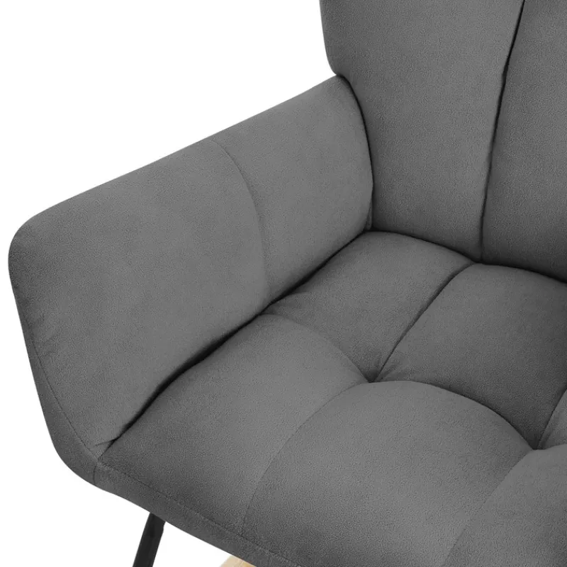 Schaukelstuhl mit Armlehnen in Frottee Dunkelgrau bis 120 kg Naturholz Schaukelsessel Relaxstuhl-ECD Germany