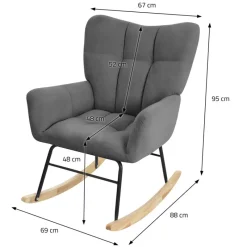 Schaukelstuhl mit Armlehnen in Frottee Dunkelgrau bis 120 kg Naturholz Schaukelsessel Relaxstuhl-ECD Germany