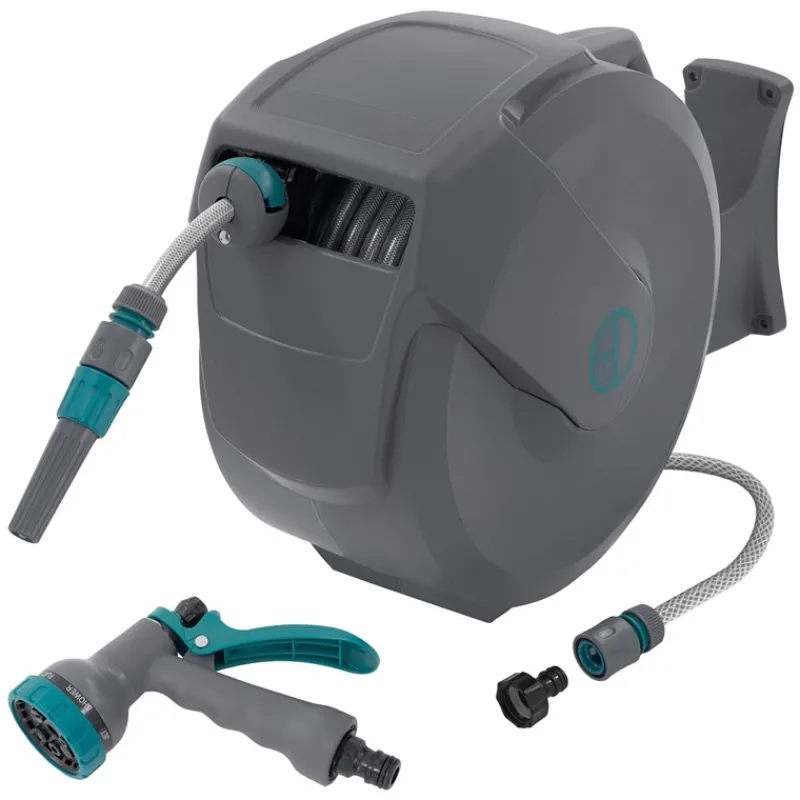 Schlauchaufroller 20m+2m Schlauchtrommel Wand-Schlauchbox RollUp mit Arretierstop und 9 Sprühfunktionen 180° Schwenkbar-ECD Germany Best