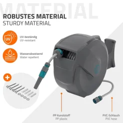 Schlauchaufroller 20m+2m Schlauchtrommel Wand-Schlauchbox RollUp mit Arretierstop und 9 Sprühfunktionen 180° Schwenkbar-ECD Germany Best