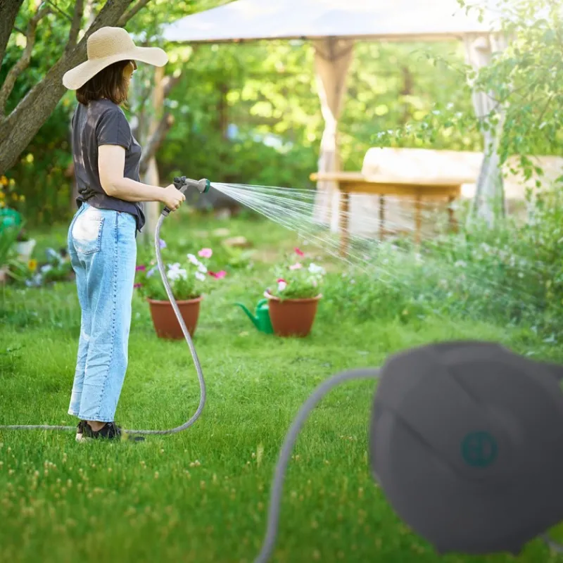 Schlauchaufroller 20m+2m Schlauchtrommel Wand-Schlauchbox RollUp mit Arretierstop und 9 Sprühfunktionen 180° Schwenkbar-ECD Germany Best