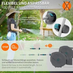 Schlauchaufroller 30m+2m Schlauchtrommel Wand-Schlauchbox RollUp mit Arretierstop und 9 Sprühfunktionen 180° Schwenkbar-ECD Germany New