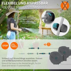 Schlauchaufroller 15m+1.5m Schlauchtrommel Wand-Schlauchbox RollUp mit Arretierstop und 9 Sprühfunktionen 180° Schwenkbar-ECD Germany New