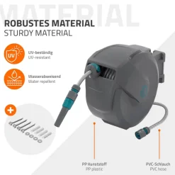 Schlauchaufroller 15m+1.5m Schlauchtrommel Wand-Schlauchbox RollUp mit Arretierstop und 9 Sprühfunktionen 180° Schwenkbar-ECD Germany New