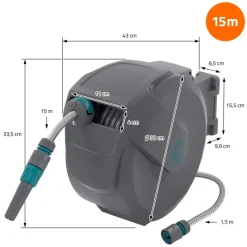 Schlauchaufroller 15m+1.5m Schlauchtrommel Wand-Schlauchbox RollUp mit Arretierstop und 9 Sprühfunktionen 180° Schwenkbar-ECD Germany New